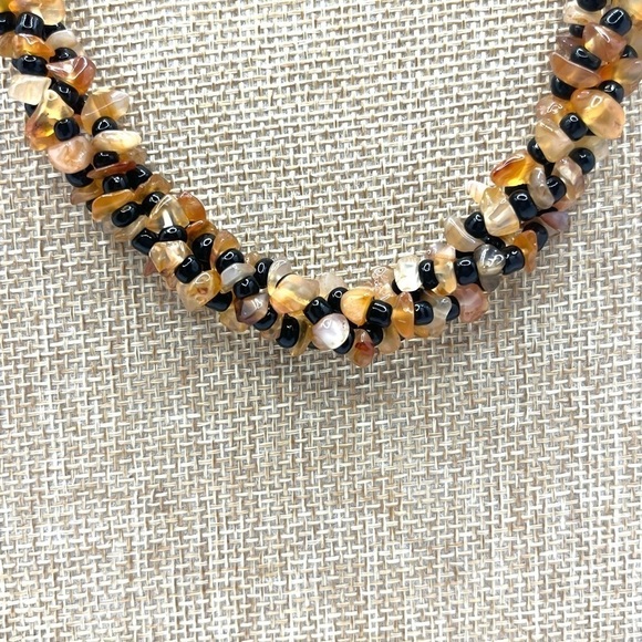 Chunky Necklace Triple Strands of Beads. Assorted brown tones - Picture 3 of 8